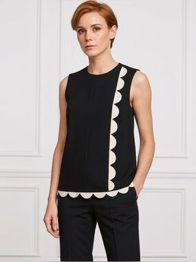 Victoria Beckham For Target Black Twill Tank Top with Asymmetric Scallop Trim